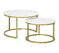 Nesting Coffee Tables Round Set 2 Marble Effect Side Frame Gold