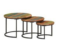 Nesting Coffee Tables Set 3 Reclaimed Solid Acacia Wood Black Frame Ø55/45/35cm
