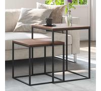 Nesting Coffee Tables Set Black Brown Engineered Wood Iron 40x40x48 35x35x35cms
