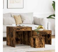 Nesting Coffee Tables Smoked Oak 45x45x45cm Engineered Wood 3pc Space-Saving Set