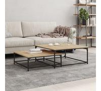 Nesting Coffee Tables Sonoma Oak Engineered Wood Iron 80x80x35 and 70x70x25cm