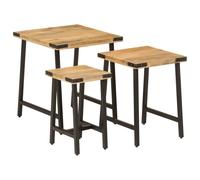 vidaXL Nesting Coffee Tables Nesting Table 3 pcs Solid Wood Mango and Iron