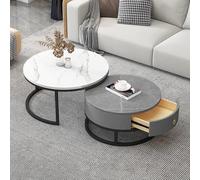 Nesting Coffee Tables with Drawers, Set of 2 - Round Coffee Table with Storage for Living Room, Small Low Side Table for Apartments and Rental Homes