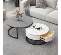 Nesting Coffee Tables with Drawers, Set of 2 - Round Coffee Table with Storage for Living Room, Small Low Side Table for Apartments and Rental Homes