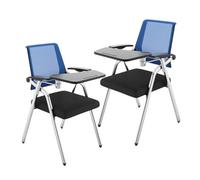 Nesting Conference Chairs with Tablet Arm and Writing Board, Foldable Stackable Design, Metal Frame for Office and Meetings 2 Pack
