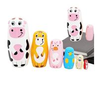 Nesting Dolls for Toddler - Wood 6 Layers Cow Russian Stacking Dolls,Animal Toys for School Classroom Living Room Bedroom Offices Dormitory Car Apartment Birthday Party