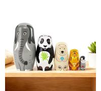 Nesting Dolls Russian Cute Handmade Wooden Elephant Figurines | 5-Piece Animal Figure Stacking Set for Women Men Boys Girls Home Living Room Table Shelf Entryway Party