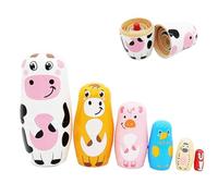 Nesting Dolls - Six Layer Wooden Animal Stacking Figurines, Hand Painted Farmhouse Theme Set, Hollow Inner Hollow Construction, Smooth Edge Lid | S