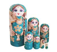 Nesting Dolls Wood Stacking Set Handmade Toys for Kids Birthday Home Decoration Unique Idea for Children 7PCS (Green, One Size)