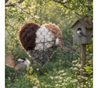 Nesting Material Holder Heart Shape - Handmade from Natural Fibre, Fillable Nesting Aid for Hummingbirds and Wild Birds, Garden Decoration Heart for Outdoors, Bird House Accessories Gift for Bird