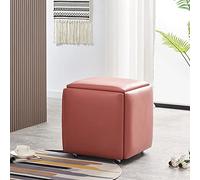 Nesting Ottoman Cube Chair - Stackable Stools with Wheels, Faux PU Material, Small Square Foot Rest for Living and Dining Room