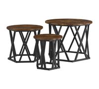 vidaXL Nesting Side Table 3 pcs Smoked Oak Engineered Wood and Steel, Brown