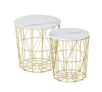 Set Of 2 Nesting Side Tables With Storage - Round End Tables Coffee Tables With Steel Frame And Removable Round Top - For Living Room - Bedroom - Offi