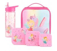 Nesting Snack Boxes, Set of 3 Including Straw Sipper, Tiny to Tots Kids Set, Back to School, Lunch Box, Multi Compartments, Snack Storage (Unicorn Fairy Straw Sipper 500ml & Nested Boxes & Lunch Bag)