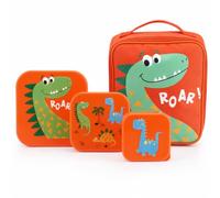 Nesting Snack Boxes, Set of 3 Including Straw Sipper, Tiny to Tots Kids Set, Back to School, Lunch Box, Multi Compartments, Snack Storage (Bright Dino Nested Boxes & Lunch Box)
