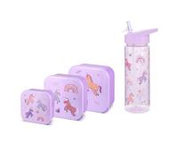 Nesting Snack Boxes, Set of 3 Including Straw Sipper, Tiny to Tots Kids Set, Back to School, Lunch Box with Multi Compartments, Snack Storage (Unicorn Nested Boxes + Straw Sipper)