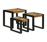 Nesting Tables Brown & Black Solid Mango Wood + Metal 50x40x45cm Coffee Side Set