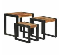 Nesting Tables Brown & Black Solid Mango Wood + Metal 50x40x45cm Coffee Side Set