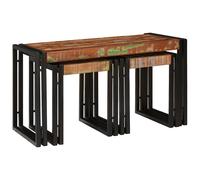 Nesting Tables Brown & Black Solid Mango Wood + Metal 50x40x45cm Coffee Side Set