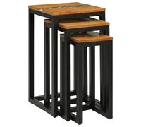 Nesting Table 3 pcs Brown Solid Teak Wood Tables Living Room Set Accent vidaXL