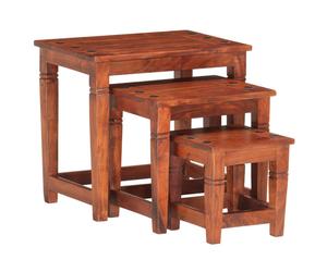 Nesting Table 3pc Solid Acacia Walnut Finish Large 49x34x45cm Stackable Vintage