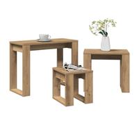 Nesting Tables 3 Piece Set, Smoked Oak Engineered Wood, Modern Stackable Small Coffee Table for Living Room, Bedroom, Hallway