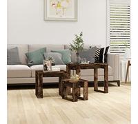 Nesting Tables 3 Piece Set, Smoked Oak Engineered Wood, Modern Stackable Small Coffee Table for Living Room, Bedroom, Hallway