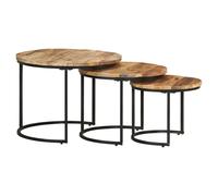 Nesting Tables 3pc Black Acacia Wood Iron Ø55/40 Ø45/35 Ø35/29cm Solid Top Set