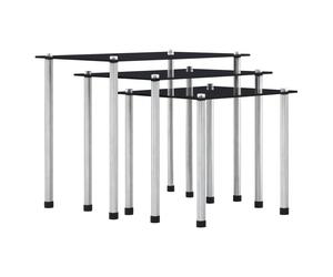 Nesting Tables 3pc Black Tempered Glass & Aluminium Modern Frame 45.5x29.5x37cm