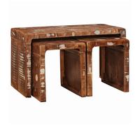 Nesting Tables 3pc Brown Solid Mango Wood 82x40x46cm Space-Saving Rustic Modern