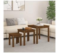 Nesting Tables 3pc Honey Brown Solid Pine Wood Large 55x55x55cm Side Set