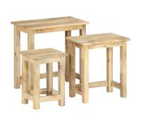 Nesting Tables 3pc Solid Mango Wood Brown/Golden Large 55x30x55cm Polished Set