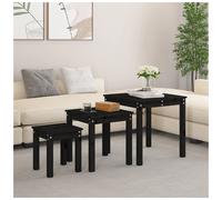 Nesting Tables 3pc Solid Pine Wood Black Large 55x55x55cm Side Set of 3