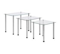 Nesting Tables 3pc Transparent Tempered Glass Tops Stainless Steel Legs L45.5cm