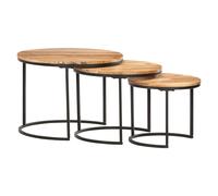 Nesting Tables 3pcs Black Solid Acacia Wood Ø55/45/35cm with iron legs matte