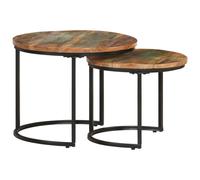 Nesting Tables Black Solid Acacia Wood Ø55/45/35cm Round 3pc Iron powder-coated