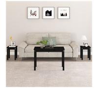 Nesting Tables Black Solid Pine 80x40x55cm + 2x 30x30x40cm Space-Saving 3pc Set