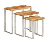 Nesting Tables Brown Acacia Live Edge 3pc Set Steel Legs 60/48/35x33x58/50/43cm