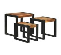 Nesting Tables Brown & Black Solid Mango Wood + Metal 50x40x45cm Coffee Side Set