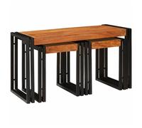 Nesting Tables Brown & Black Solid Mango Wood Metal 50x40x45cm Industrial Rustic