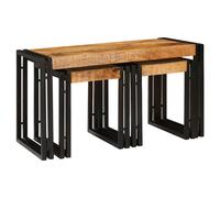 Nesting Tables Brown Mango Wood & Black Metal 50x40x45cm Industrial Set LoftHome