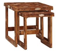 Nesting Tables Brown Solid Mango Wood 46x46x45cm Pair Indoor Stackable Minimal.