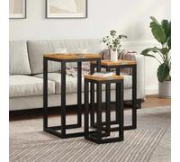 Nesting Tables Brown Solid Teak Resin Top Steel Frame 39x39x71 cm Set 3pc Indoor