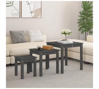 Nesting Tables Grey Rustic Solid Pine 3pc Space-Saving Side Tables 55x55x55 cm