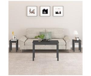Nesting Tables Grey Solid Pine Wood 80x40x55cm + 2x 30x30x40cm Set Space-saving