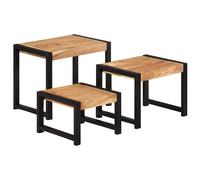 vidaXL 3x Solid Mango Wood Nesting Tables Living Room Display Stand Furniture