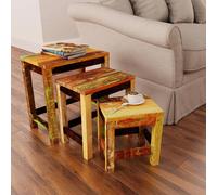 Nesting Tables Multi-colour Reclaimed Solid Wood Set of 3 Large 43x27x45cm Handy