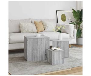 Nesting Tables Set Grey Sonoma 45x45x45cm Engineered Wood Modular Storage Smart