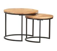 Nesting Tables Solid Acacia Wood Black Powderoated Iron Ø55/45/35x40/35/29cm.
