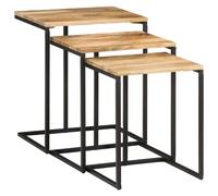 Nesting Tables Solid Acacia Wood Natural & Powder-Coated Iron 45x30x51cm 3pc set